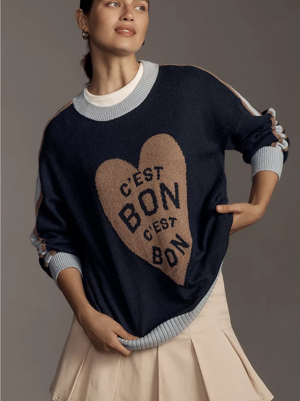 Anthropologie Maeve C’est Bon Graphic Tunic  Sweater heart blue women’s large